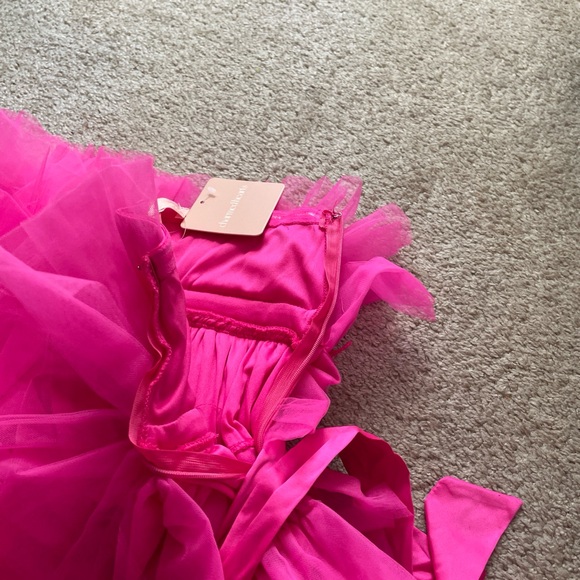 Elegant Pink Tulle Mini Dress - Picture 3 of 3